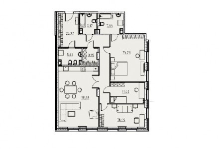 Двусторонняя евро 4-комнатная квартира площадью 140,11 кв.м. в клубном доме "Манхэттен" - 13-я линия ВО, дом 50