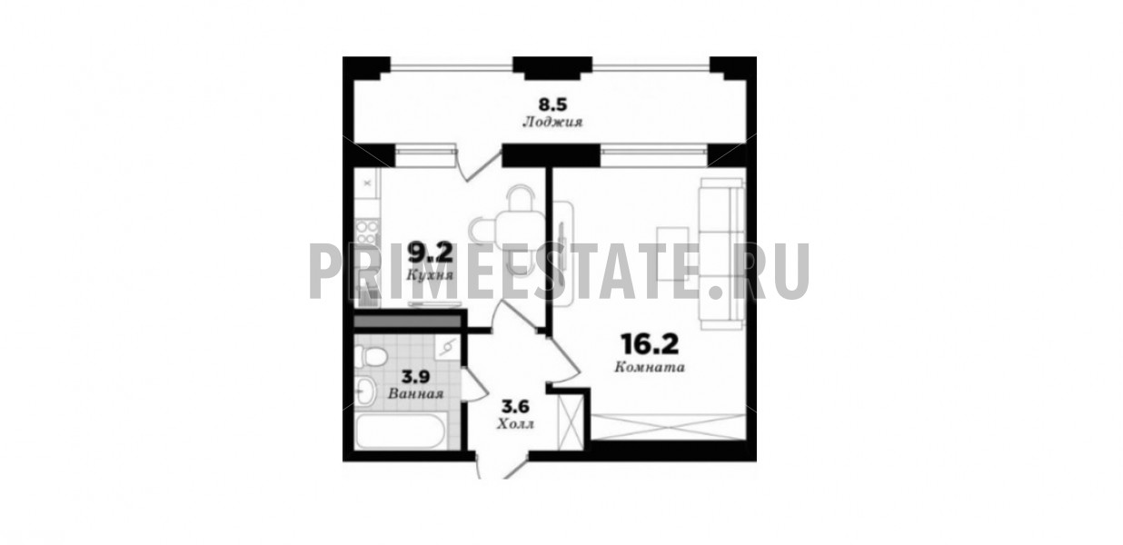 ЖК «Граф Орлов»  — квартира  1-комнатная квартира 41,4 кв. м в ЖК «Граф Орлов» (фото 10)